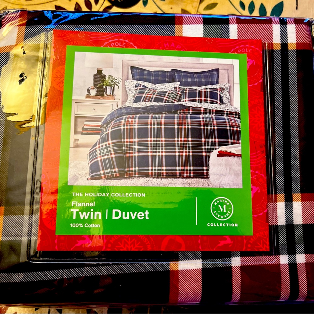 NEW! Martha Stewart CABIN Navy Plaid Flannel TWIN Duvet Cover